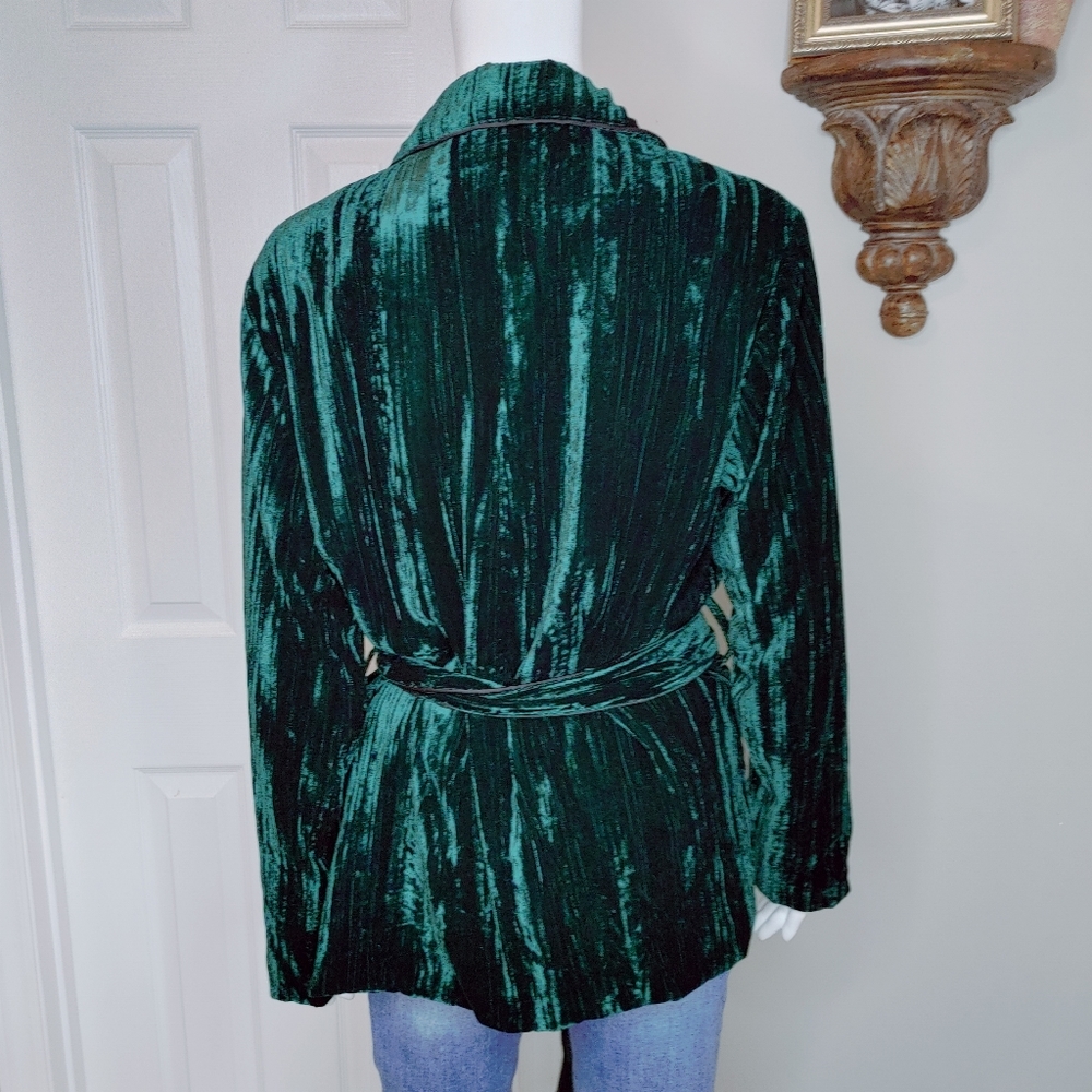 LUCY PARIS PETRA CRUSHED VELVET BLAZER, GREEN L - Picture 11 of 15